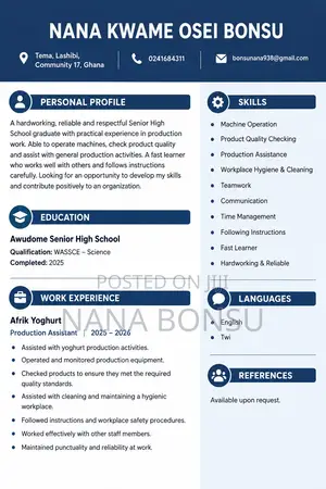 Manufacturing CV - SHS Graduate