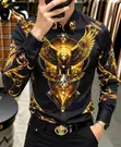 Luxury Men's Designer Shirt - Black, Gold & White Baroque Print - 1