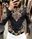 Luxury Men's Designer Shirt - Black, Gold & White Baroque Print - 2