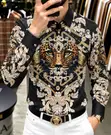 Luxury Men's Designer Shirt - Black, Gold & White Baroque Print - 3