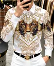 Luxury Men's Designer Shirt - Black, Gold & White Baroque Print - 4