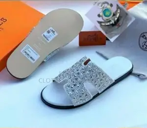 Black Embellished Hermès-Branded Slide Sandals