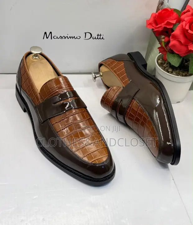 Massaro Men's Brown & Tan Crocodile-Embossed Leather Loafers - Size 40-46 - 1