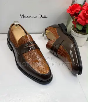 Massaro Men's Brown & Tan Crocodile-Embossed Leather Loafers - Size 40-46