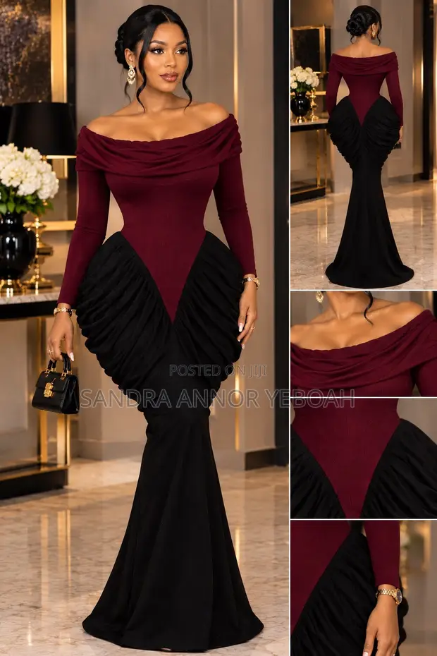 Elegant Contrast Gown - Burgundy - 1