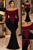 Elegant Contrast Gown - Burgundy - 1