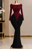 Elegant Contrast Gown - Burgundy - 2
