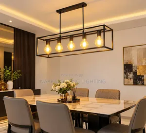 Modern 5-Light Rectangular Cage Chandelier - Black