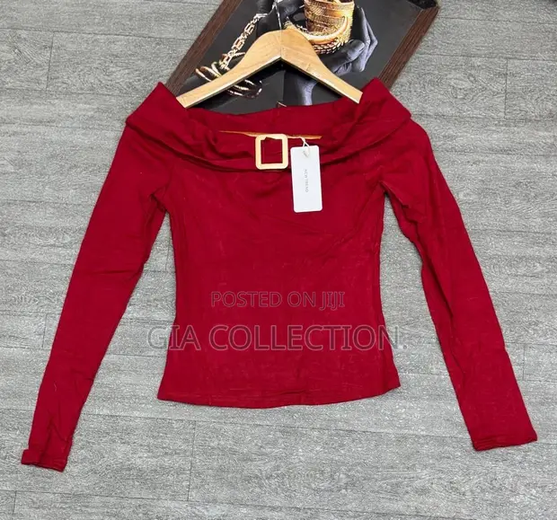 Cowl Basic Top - Off-Shoulder with Gold Buckle - 1