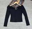 Cowl Basic Top - Off-Shoulder with Gold Buckle - 3