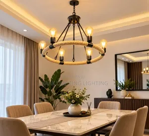 6-Light Rope Round Wagon Wheel Chandelier