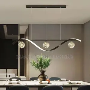 Modern Wave LED Linear Chandelier with 3 Crystal Starry Balls