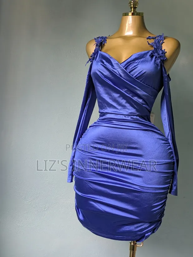 Royal Blue Satin Bodycon Mini Dress - 1