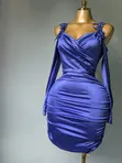 Royal Blue Satin Bodycon Mini Dress - 1