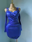 Royal Blue Satin Bodycon Mini Dress - 2