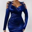 Royal Blue Satin Bodycon Mini Dress - 3
