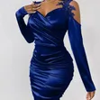 Royal Blue Satin Bodycon Mini Dress - 5