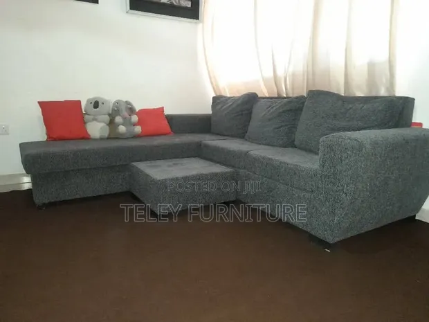 Modern Ash Corduroy L-Shaped Corner Sofa with Ottoman - 1