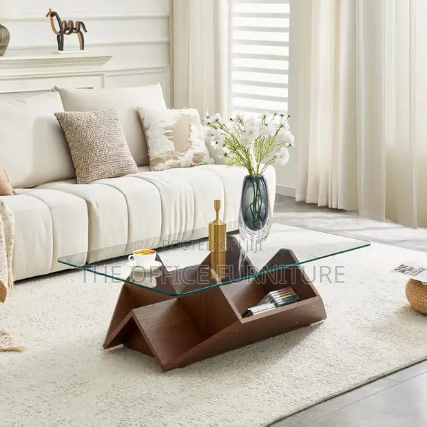 Sculptural Geometric Centre Table with Glass Top - 1