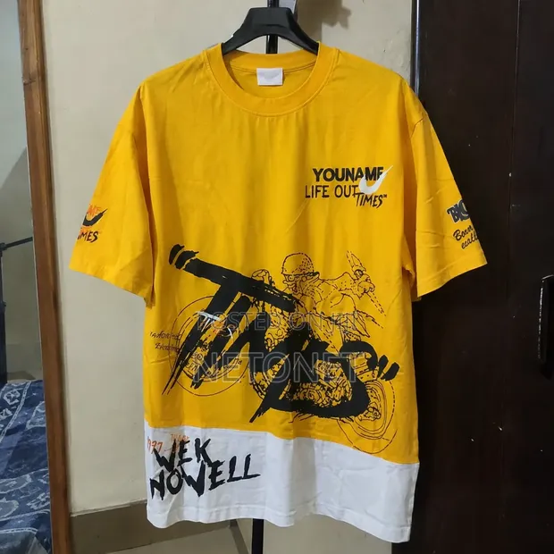 Oversized Motorcycle Graphic T-Shirt - Yellow/Black - 1