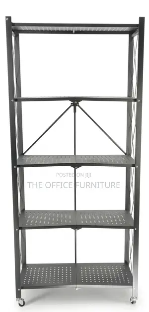 5-Tier Foldable Storage Rack with Wheels - Black