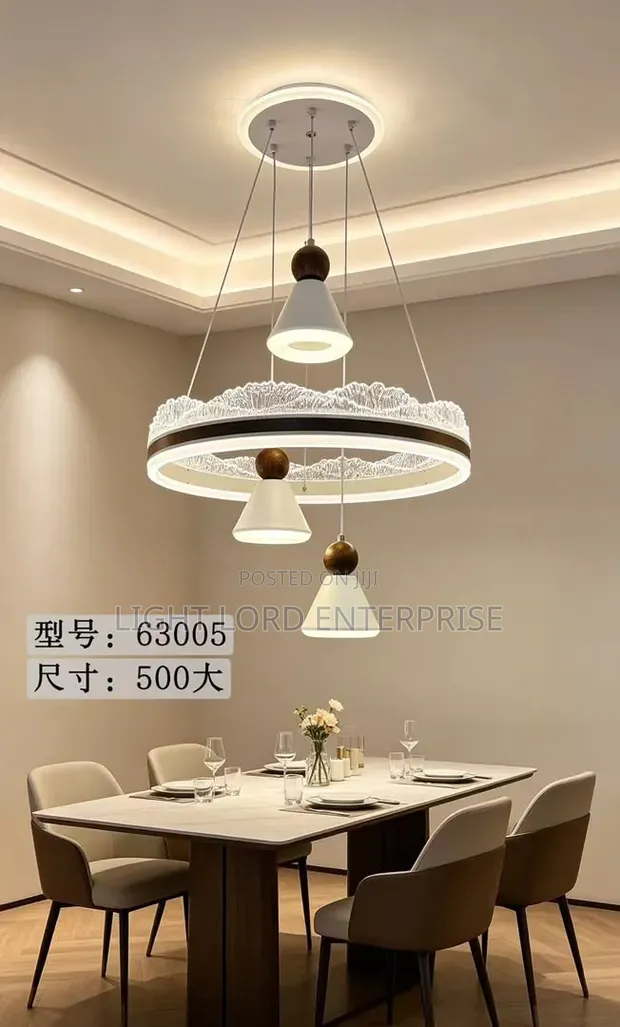 Modern Gold LED Chandelier - 3 Color Dimmable Pendant Light - 1