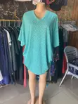 Green Polka Dot Free Size Batwing Blouse - V-Neck - 2