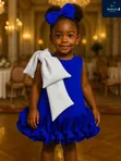 Cute Blue Ballgown Dress with Free Hair Band - 1