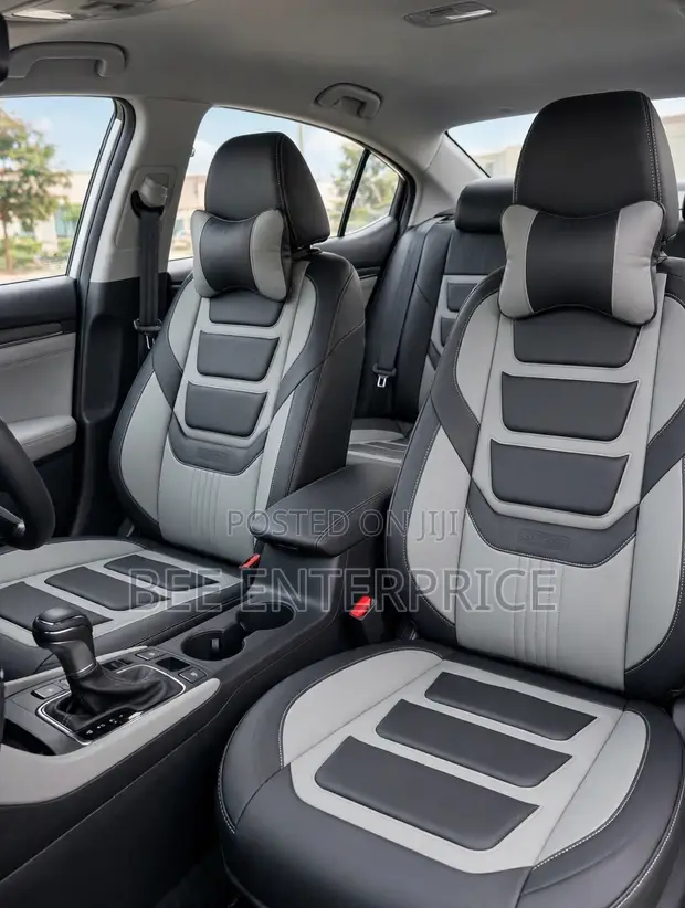 Grey Sport Leather Car Seat Covers Full Set with Neck Pillows - 1