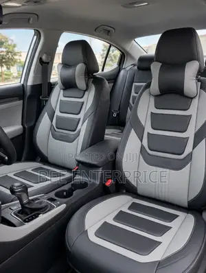 Grey Sport Leather Car Seat Covers Full Set with Neck Pillows