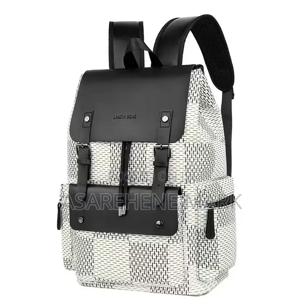 Stylish Faux Leather Backpack - Large, White - 1