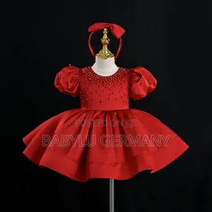 Premium Quality Red Girl's Dress with Free Hair Accessory