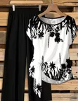 Women's 2pcs Floral Print Top and Casual Pants Set - 2