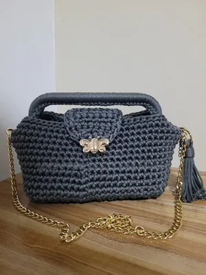 Handmade Charcoal Butterfly Shoulder Bag