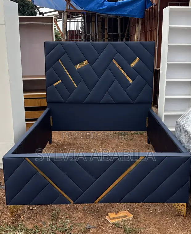 Royal Comfort Double Bed Frame - Blue/Black with Gold - 1