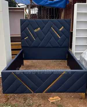 Royal Comfort Double Bed Frame - Blue/Black with Gold