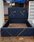 Royal Comfort Double Bed Frame - Blue/Black with Gold - 1