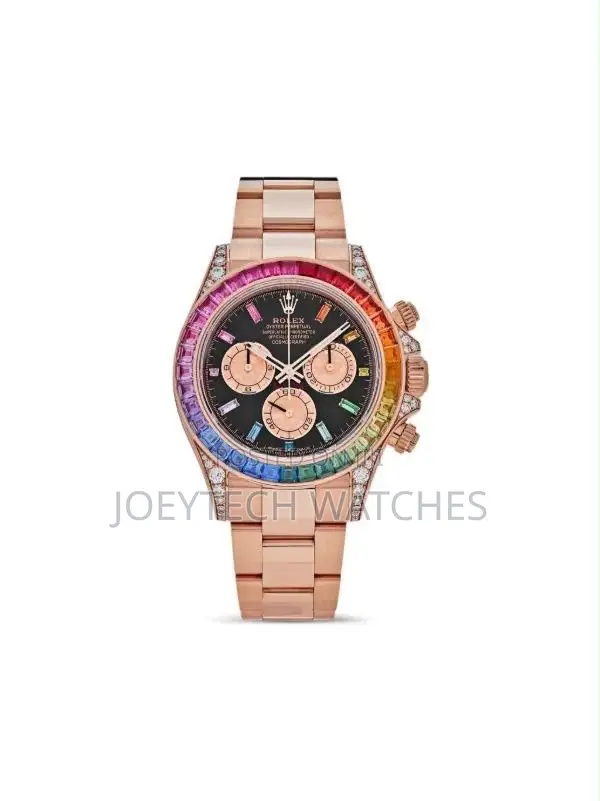 Rolex-Inspired Rainbow Chronograph Luxury Watch - Rose Gold - 1