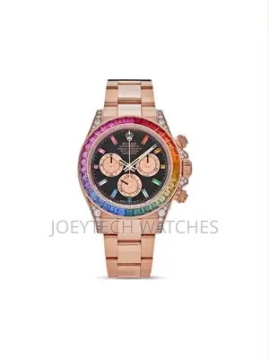 Rolex-Inspired Rainbow Chronograph Luxury Watch - Rose Gold