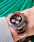Rolex-Inspired Rainbow Chronograph Luxury Watch - Rose Gold - 3