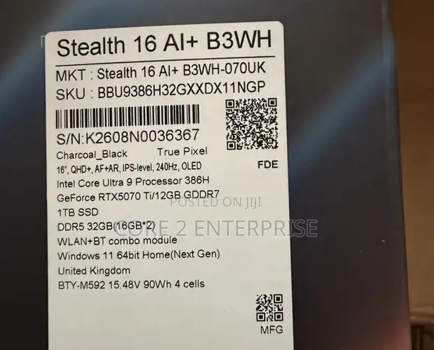 MSI Stealth 16 AI Studio Laptop - Intel Core Ultra 9, RTX 5070 Ti - 1