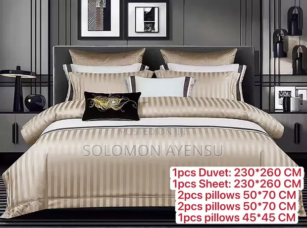 Royal Comfort Camel Gold Satin Striped Duvet & Sheet Set - 1