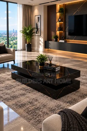 Modern Center Table - Black Marble & Gold