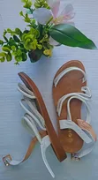 Women's Flat Strappy Sandals - White & Rhinestone - 2