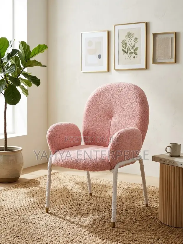 Keah Accent Chair - Pink Sherpa Barrel Chair with Gold Legs - 1