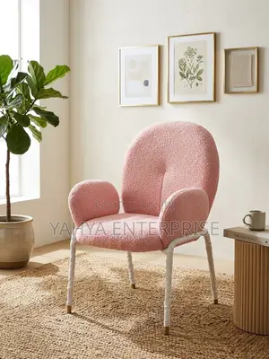Keah Accent Chair - Pink Sherpa Barrel Chair with Gold Legs