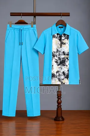 Men's Casual Short-Sleeve Shirt and Matching Trousers Set