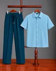 Men's Casual Short-Sleeve Shirt and Matching Trousers Set - 5