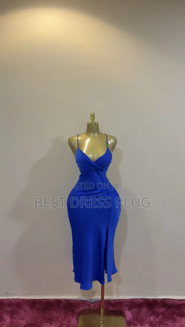 Silk Bodycon Dress - Blue - 1