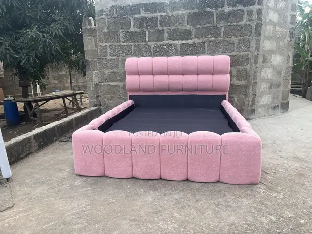 Royal Comfort Bouclé Bed Frame - Pink, Double - 1